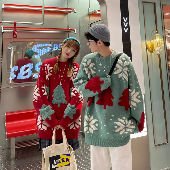 2 Models wearing the Christmas Tree Knitted Sweater