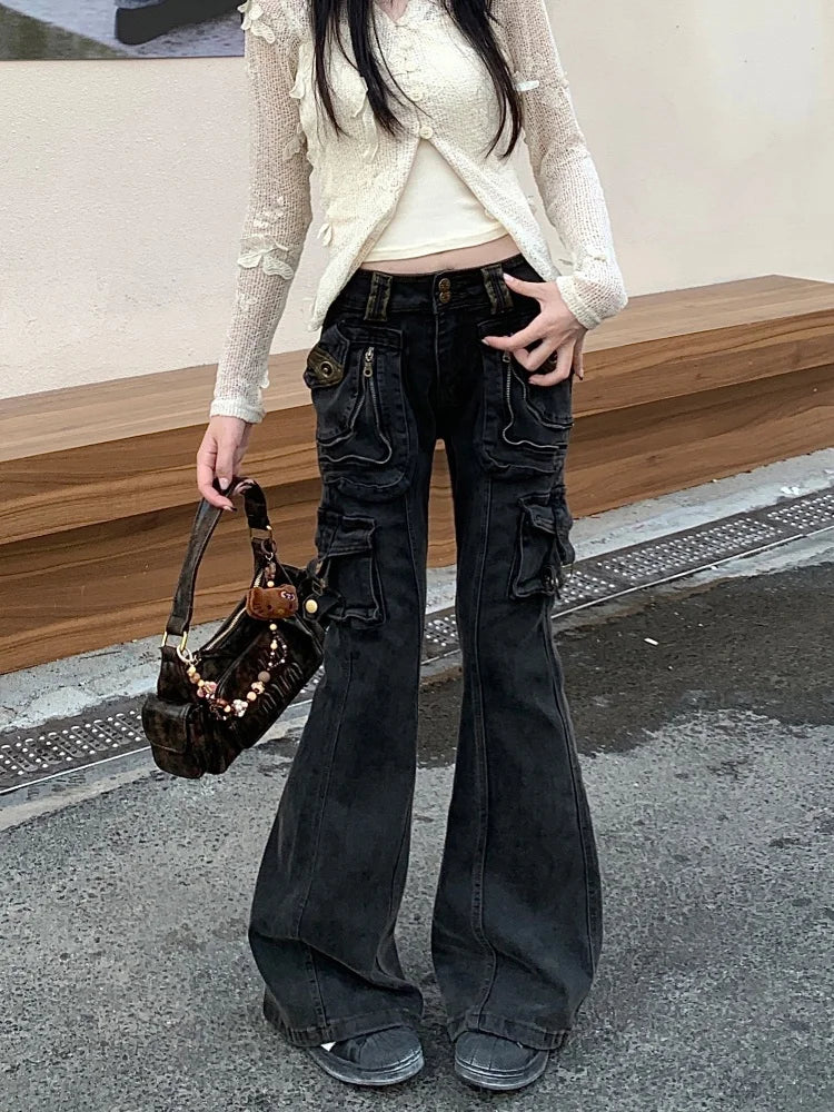 Modern wearing the black Classic High-Waist Denim Jeans