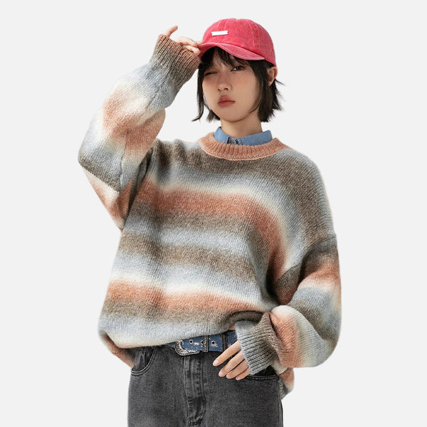 Cozy Gradient Striped Oversized Knitwear Sweater