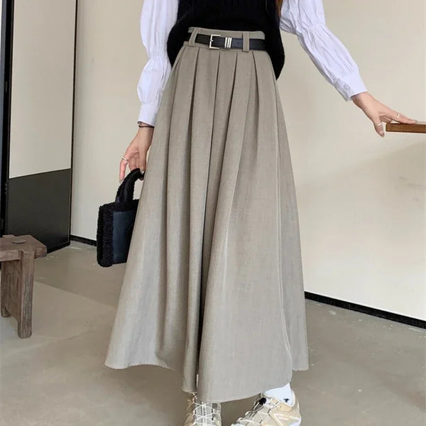 Solid Color Korean High-waisted Skirt