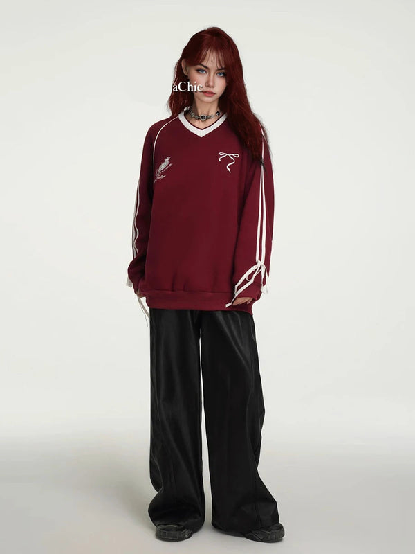 Retro-Fleece-Sweatshirt mit roten Baseballstreifen