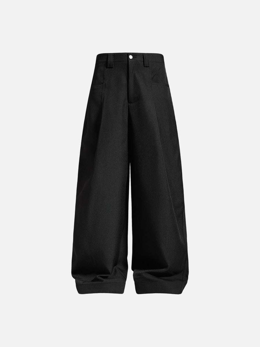 Black Pleated Wide-Leg Trousers