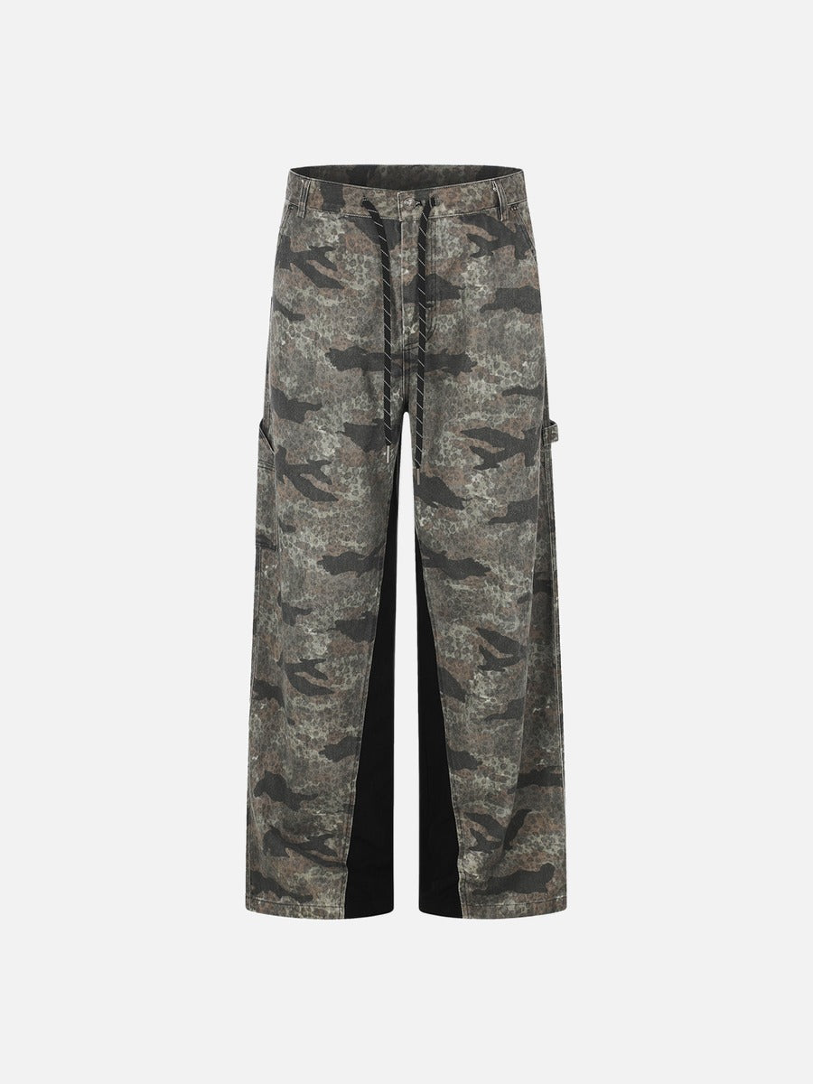 Layered Camouflage Wide-Leg Pants