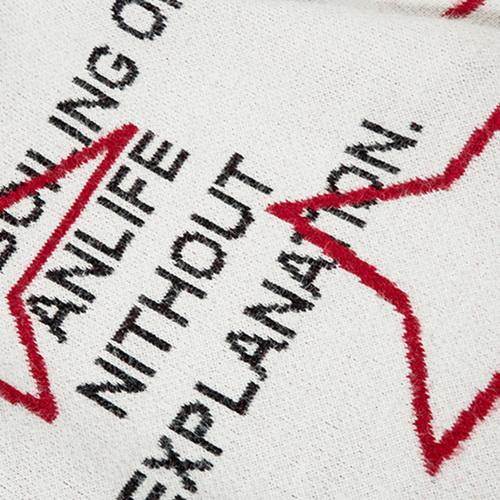 Details of white Shuriken Stars Loose Sweater showing letter print