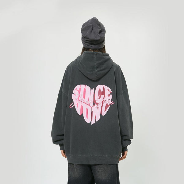 Loose Peach Heart Washed Hoodie