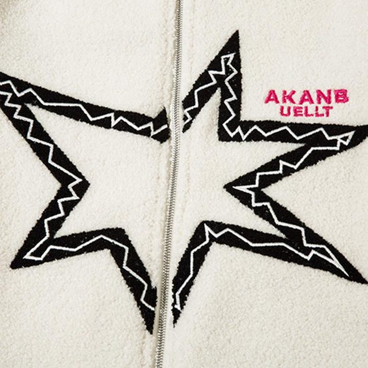 Details of beige Striped Fleece Stars Jacket showing the star print 