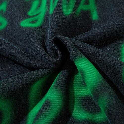 Details of Vintage Green Letter Washed Jacket Showing the texture of the fabric