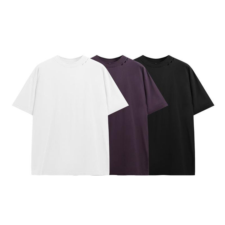A product display of the High-neck Respecting Solid Loose T-shirt from DAXUEN.
