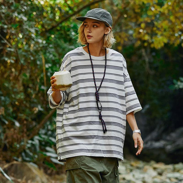 Loose Striped Contrast Color T-shirt