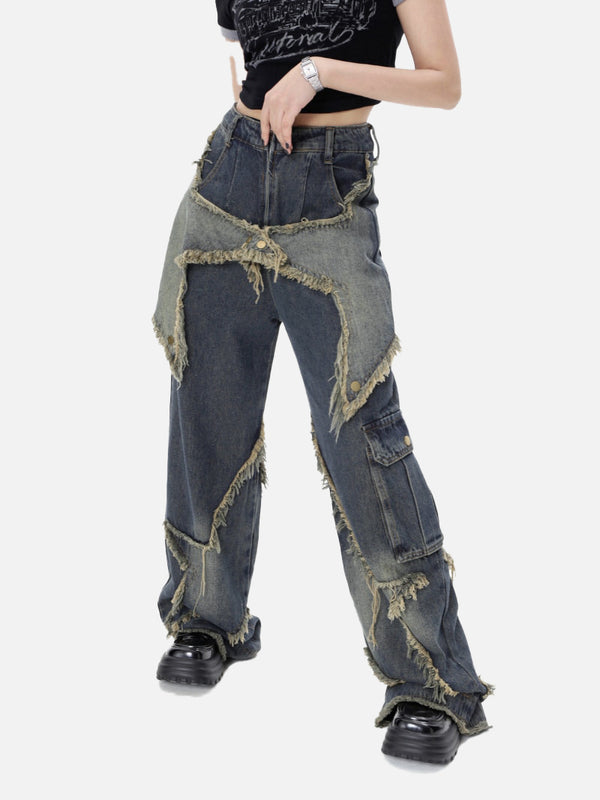 A model wearing the Star Wide Leg Jeans from DAXUEN.