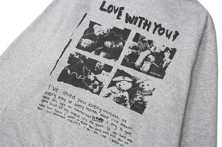 Details demonstration of the gray love with you hoodie