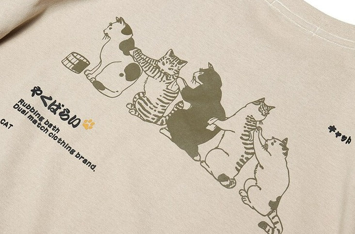 LEMANDIK Men s T Shirt Rubbing Bath Cats White XL