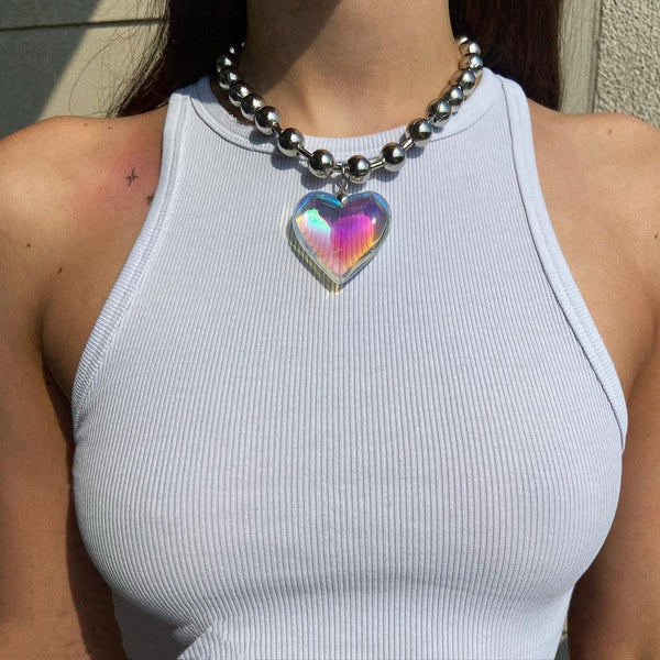 Y2K Jewelry Colorful Heart Pendant Necklace