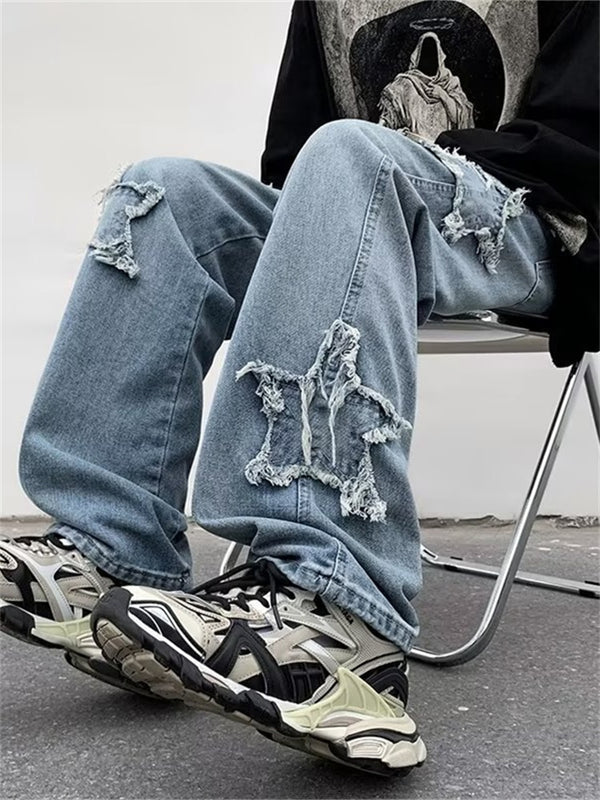 Stars Towel Embroidery Baggy Jeans