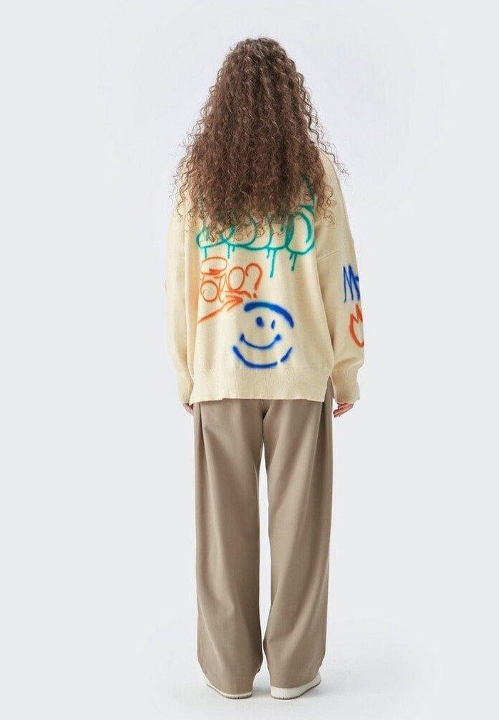 A girl wearing DAXUEN "Give me food" Sweater from back view