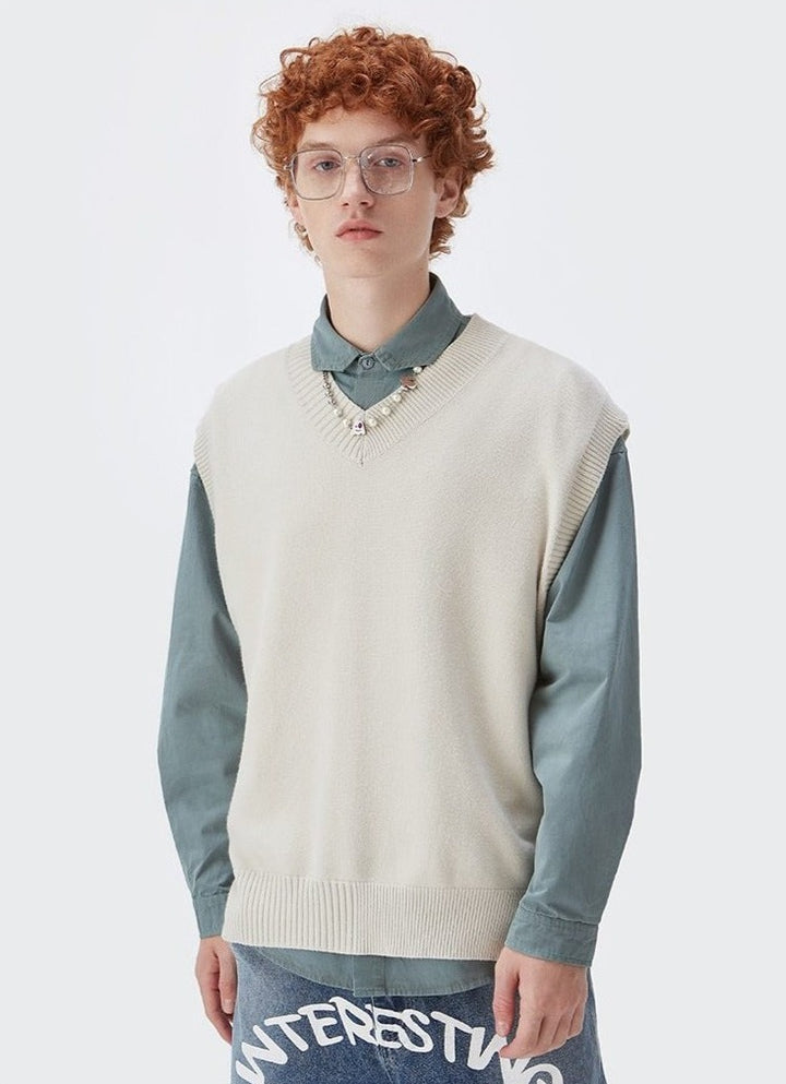 boy in DAXUEN Oversized V-neck Sweater Vest