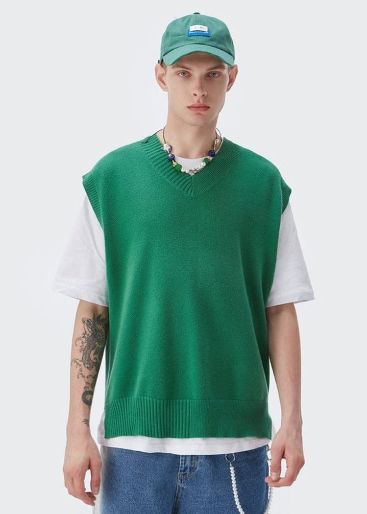 boy in green DAXUEN Oversized V-neck Sweater Vest